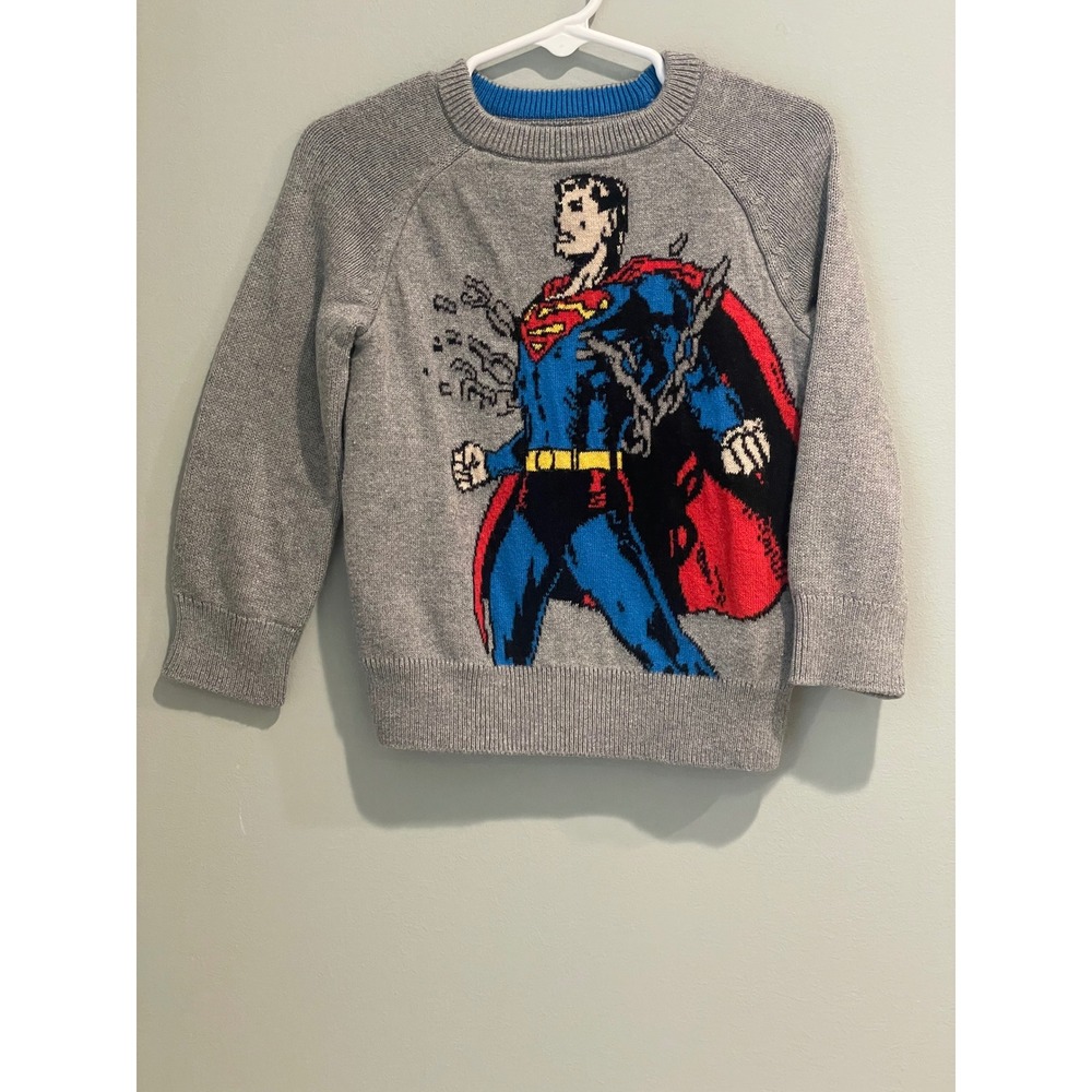Baby Gap Junk Food Superman Pullover Sweater‎ Gray Blue Red Boy's Size 2